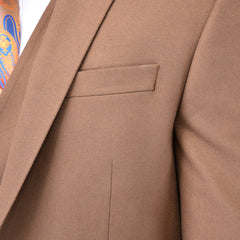 Tan Plain 3 Piece Suit, A timeless a plain tan quality thick fabric three piece suits that can be styled up for special events or styled down for the office. The matching quality a plain tan waistcoat and trousers are paired with a plain tan blue suit jacket. You’ll love the patterned lining panels on this suit, especially the one in the jacket’s breast pocket which doubles up as a pocket square.Master Tailored Fit 3 Piece Suit