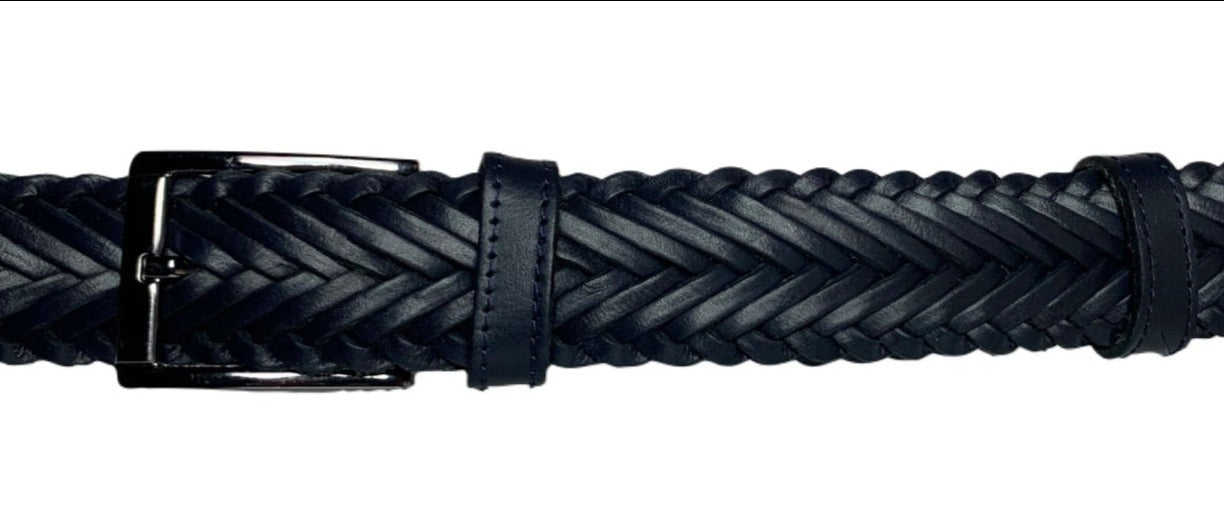 Navy Genuine Leather Handmade Woven Belt for Men
