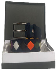 Navy Suede Embroidery Leather Belt 