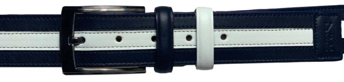Navy and white genuine leather handmade belt for men