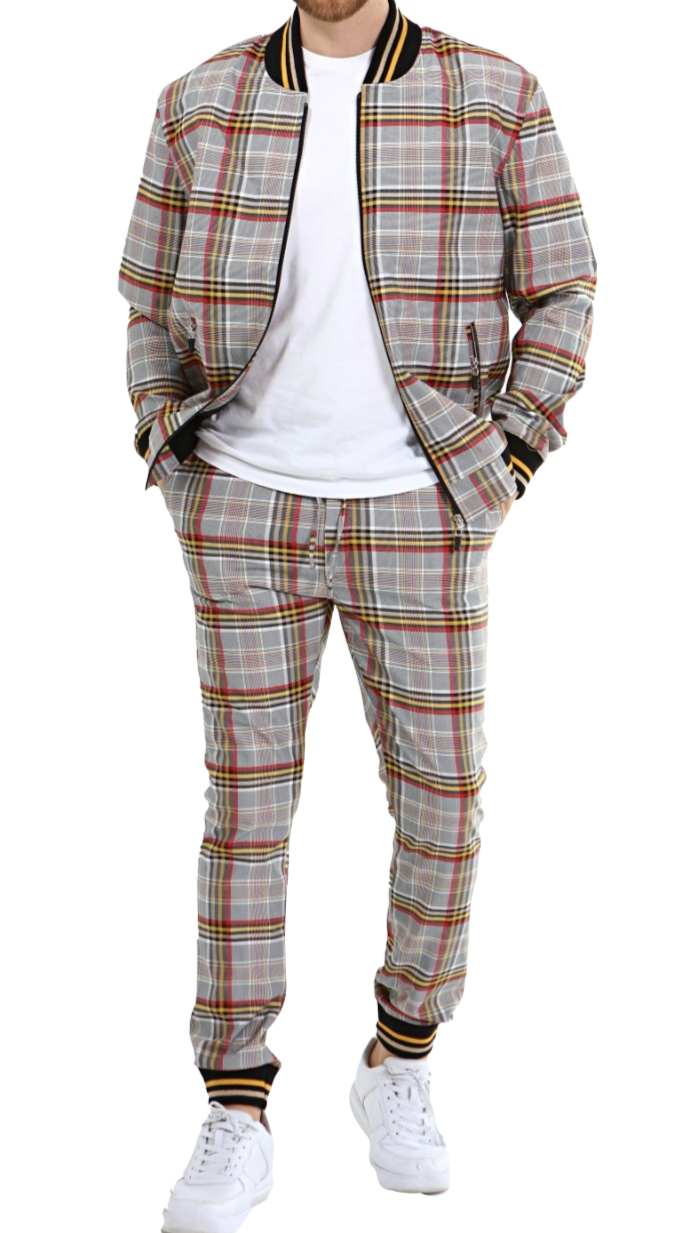 Orange and Yellow Check tracksuits by designer