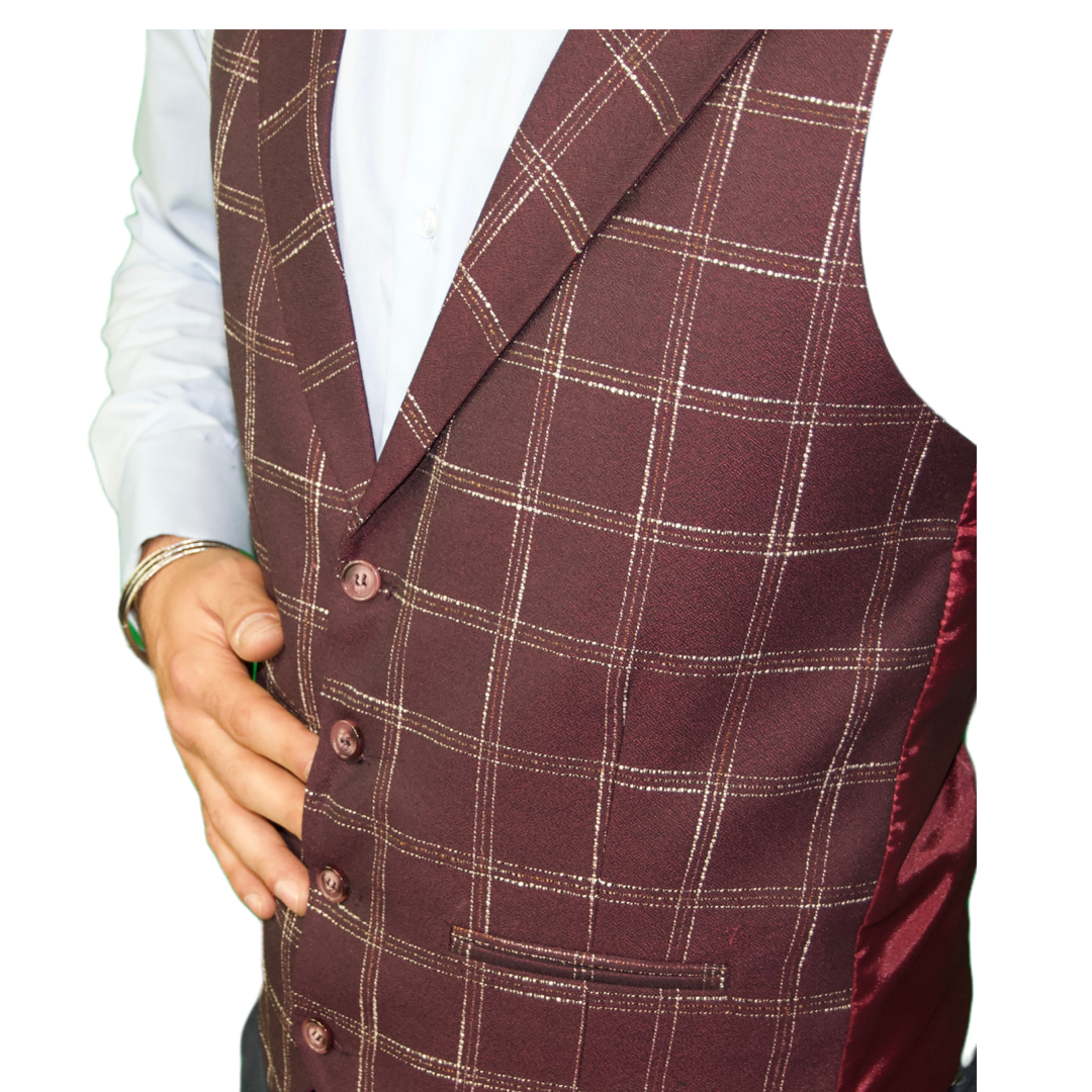 Red Check wool Waistcoat
