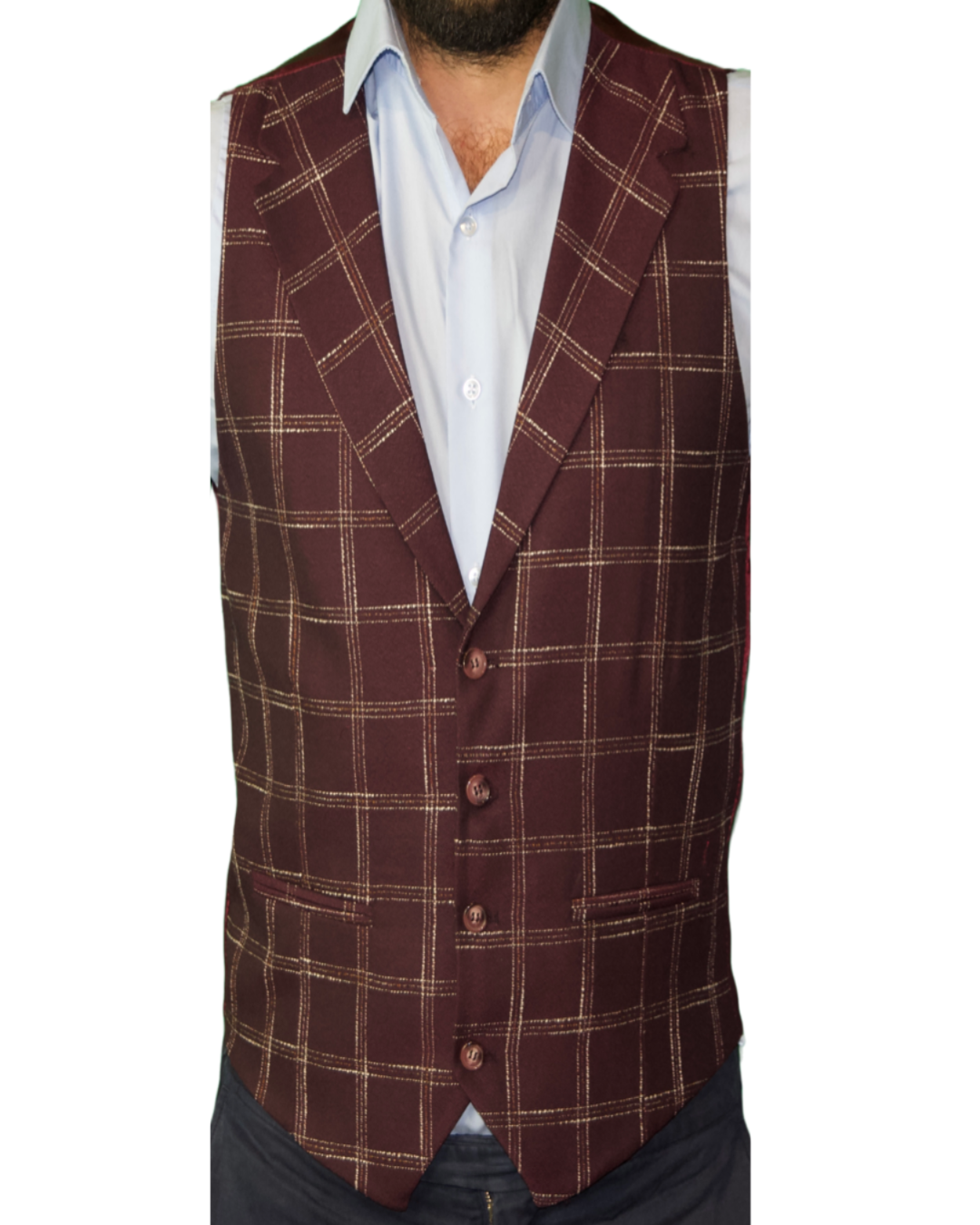 Red Check wool Waistcoat for men