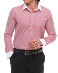  Red Stripe with White Collar Shirt for Men