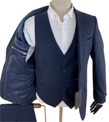 Blue Striped Grey Three Piece Suit
