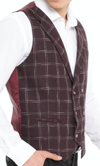 ICONIC BURGUNDY DOUBLER - Red Check Double Breasted Waistcoat