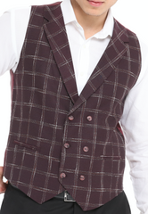 ICONIC BURGUNDY DOUBLER - Red Check Double Breasted Waistcoat
