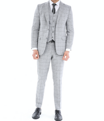 Grey Check Black Blinders Linen Icnony - Linen Three Piece Suit