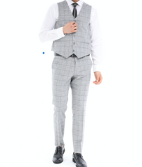 Grey Check Black Blinders Linen Icnony - Linen Three Piece Suit