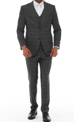 BARRON ISAAC SAVY - Grey & White Plaid Three Piece Suit