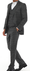 BARRON ISAAC SAVY - Grey & White Plaid Three Piece Suit
