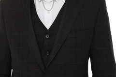 ISAAC BACK - Black & White & Red Plaid Three Piece Suit