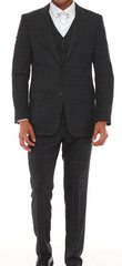 ISAAC BACK - Black & White & Red Plaid Three Piece Suit