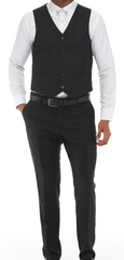 ISAAC BACK - Black & White & Red Plaid Three Piece Suit