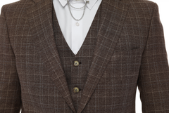 ISAAC BROWNS - Brown & White Plaid Three Piece Suit