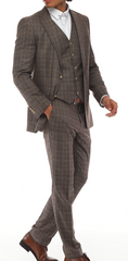 ISAAC BROWNS - Brown & White Plaid Three Piece Suit