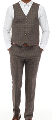 ISAAC BROWNS - Brown & White Plaid Three Piece Suit