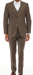 BROWN JACK -  Brown & Light Brown Plaid Three Piece Suit
