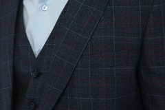 ISAAC BLUES - Blue & Light Blue & Red Plaid Three Piece Suit