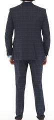 ISAAC BLUES - Blue & Light Blue & Red Plaid Three Piece Suit