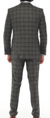 ISAAC CHARCOALS - Charcoal & Blue Plaid Three Piece Suit