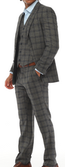 ISAAC CHARCOALS - Charcoal & Blue Plaid Three Piece Suit