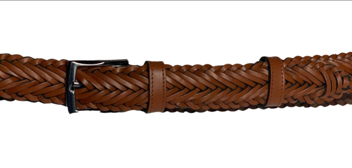 Tan Genuine Leather Handmade Woven Belt for Men