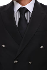 Men's ICONIC Black Double Breasted Suit With Black Crested Buttons