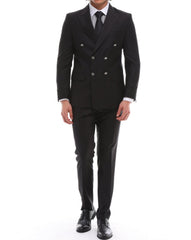 Men's ICONIC Black Double Breasted Suit With Black Crested Buttons