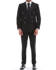 Men's ICONIC Black Double Breasted Suit With Black Crested Buttons