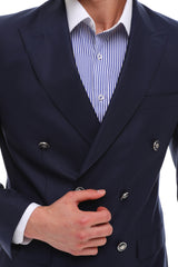 Men's ICONIC Navy Double Breasted Suit With Navy Crested Buttons