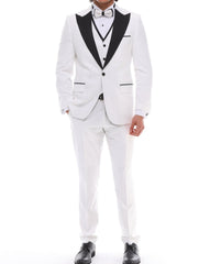 Men's ANTIQUE White 4 Piece Tuxedo - White & Black Peaked Lapel Satin Details Suit