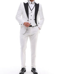 Men's ANTIQUE White 4 Piece Tuxedo - White & Black Peaked Lapel Satin Details Suit