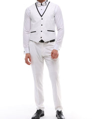 Men's ANTIQUE White 4 Piece Tuxedo - White & Black Peaked Lapel Satin Details Suit