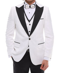 Men's ANTIQUE White 4 Piece Tuxedo - White & Black Peaked Lapel Satin Details Suit