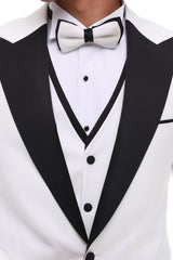 Men's ANTIQUE White 4 Piece Tuxedo - White & Black Peaked Lapel Satin Details Suit