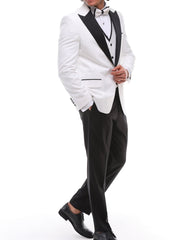 Men's ANTIQUE White 4 Piece Tuxedo - White & Black Peaked Lapel Satin Details Suit