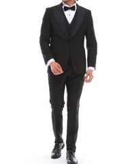Men's ANTIQUE Black 4 Piece Tuxedo - Black Peaked Lapel Satin Details Suit