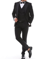 Men's ANTIQUE Black 4 Piece Tuxedo - Black Peaked Lapel Satin Details Suit