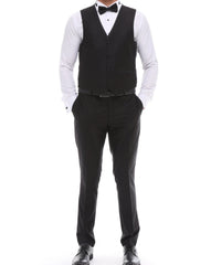 Men's ANTIQUE Black 4 Piece Tuxedo - Black Peaked Lapel Satin Details Suit