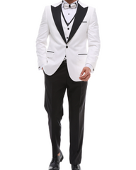 Men's ANTIQUE White 4 Piece Tuxedo - White & Black Peaked Lapel Satin Details Suit