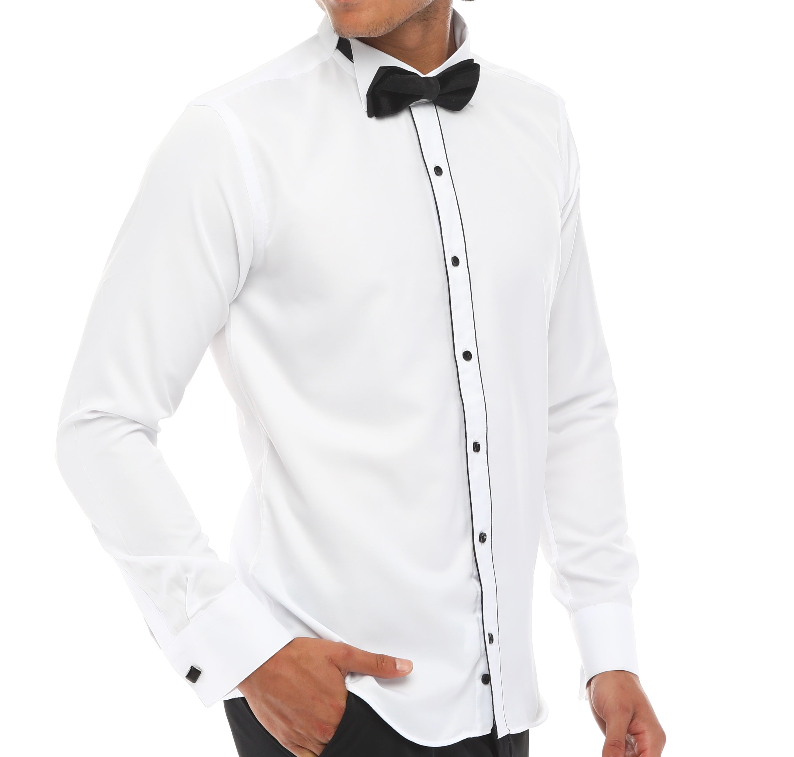 White & Black Tuxedo Shirt With Studs for Men