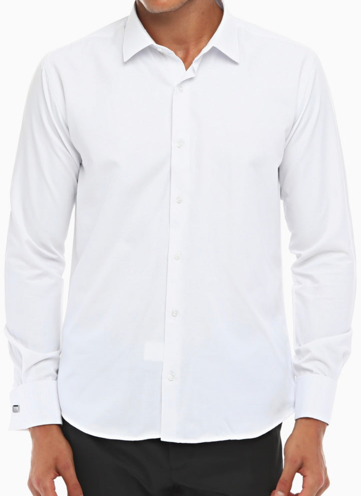 White Double Cuff Shirt With Studs for Men