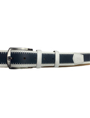 White & Navy Genuine Leather Handmade Belt for Men