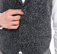 dark grey wool check waistcoat by designer