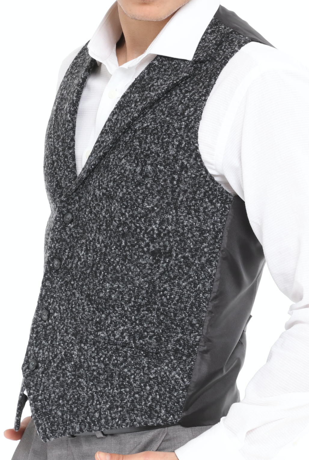 dark grey wool check waistcoat for men