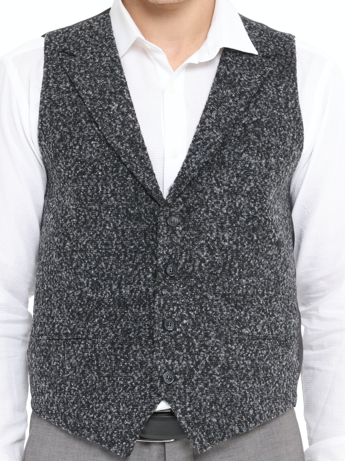 dark grey wool check waistcoat for men UK