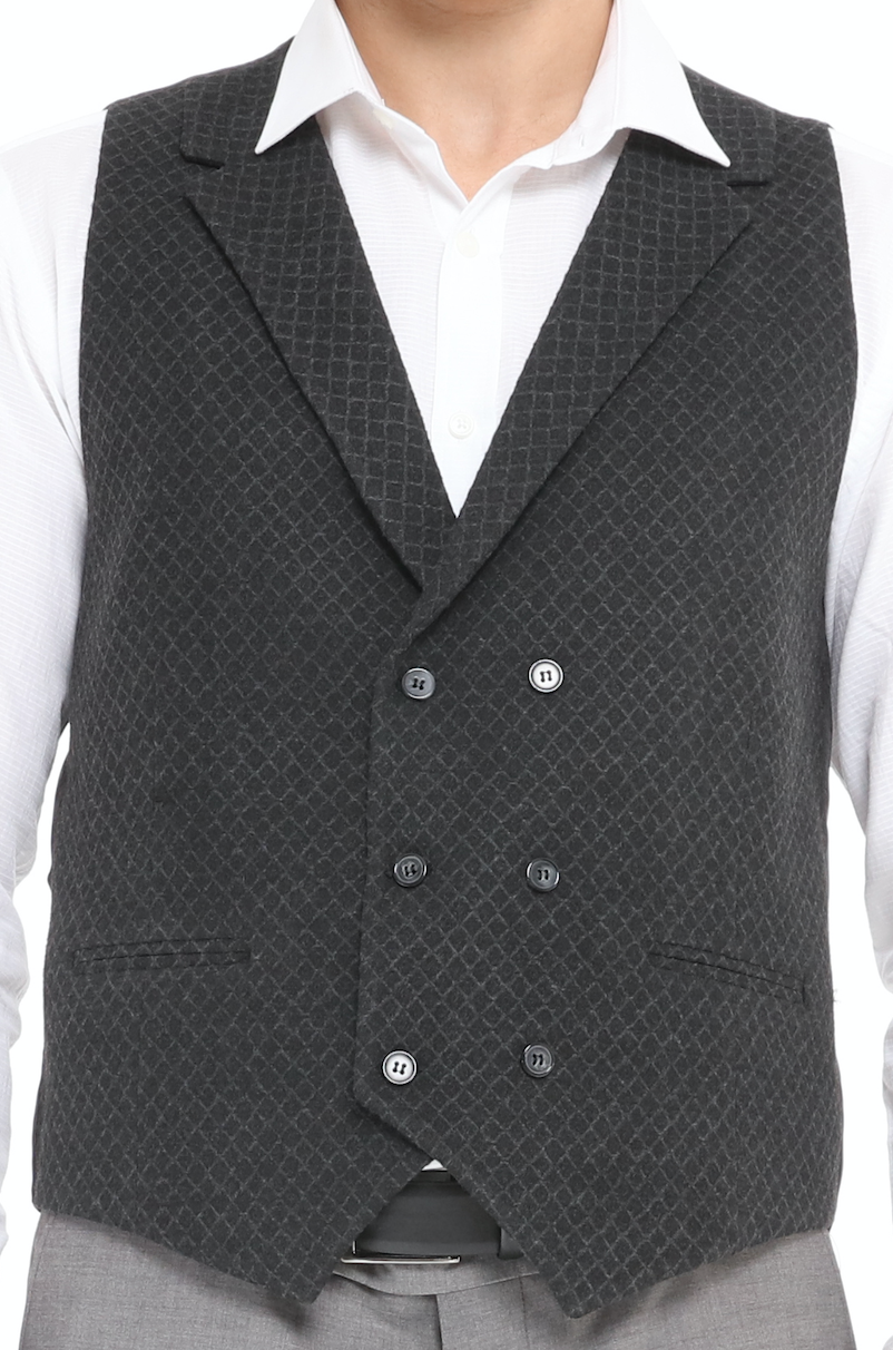 dark grey wool check waistcoat for men by designer