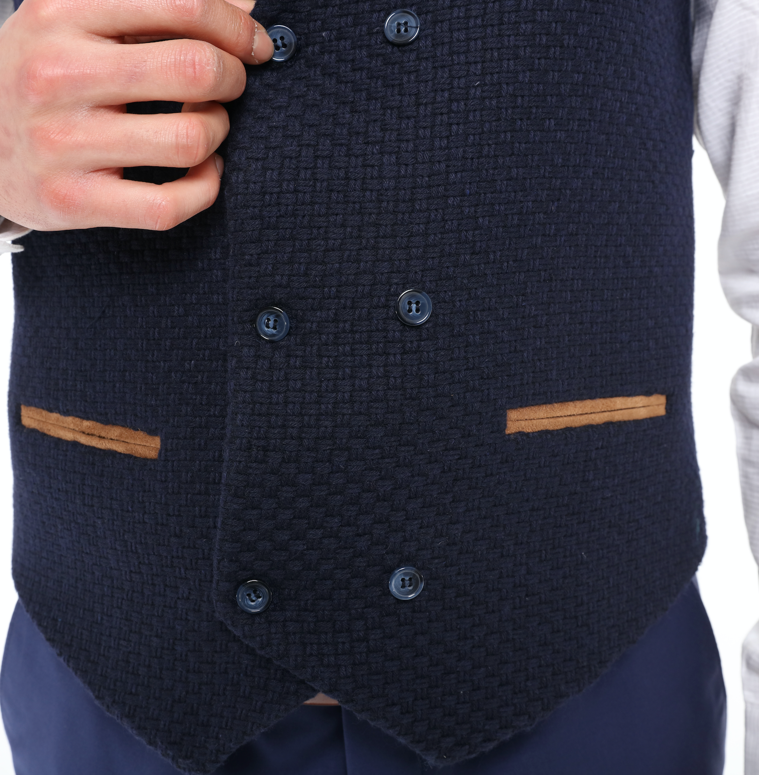 dark navy wool check waistcoat for men by UK designer