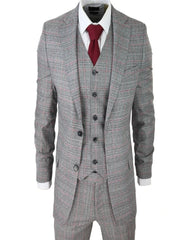 KENNDY ICONY PLAID SUIT - Men's 3 Piece Black & Grey & Red Notch-Lapel Check Suits